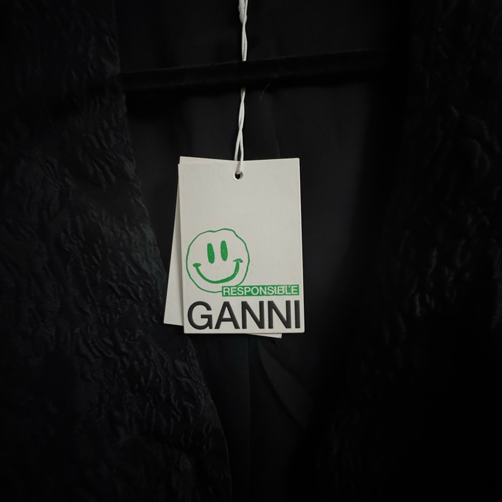 Ganni Black Crinkled Puff Sleeve Top - Picture 4 of 4